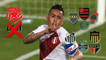 Christian Cueva haciendo el gesto de silencio con la camiseta de la Selección Peruana