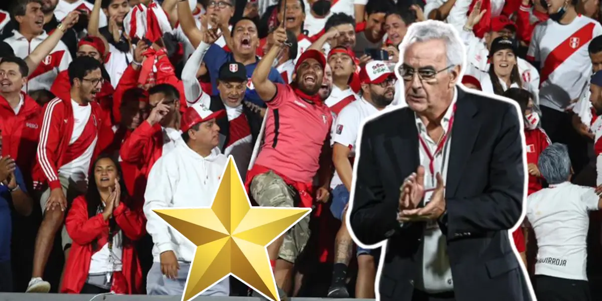 Jorge Fossati aplaudiendo e hinchas de la Selección Peruana gritando (Foto: Selección Peruana)