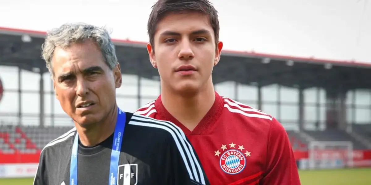 Matteo Pérez con camiseta del Bayern Múnich y Chemo del Solar con indumentaria de la FPF