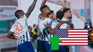 Alianza Lima celebrando un gol y la bandera de Estados Unidos