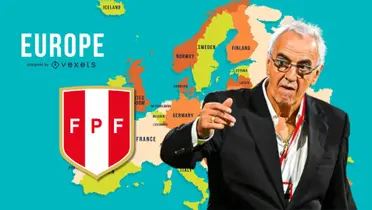 Jorge Fossati y detrás el mapa del continente europeo