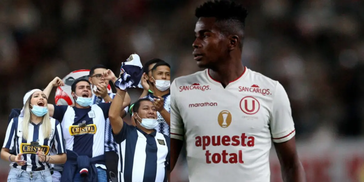 Segundo Portocarrero con la camiseta de Universitario, al lado hinchas de Alianza Lima. FOTO: Vives Fútbol 