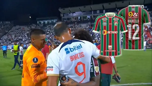 Campos y Barcos pidiéndole la camiseta a Marcelo luego del duelo Alianza vs Fluminense