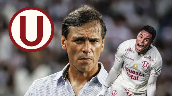 Fabián Bustos mirando serio y Christopher Olivares gritando gol