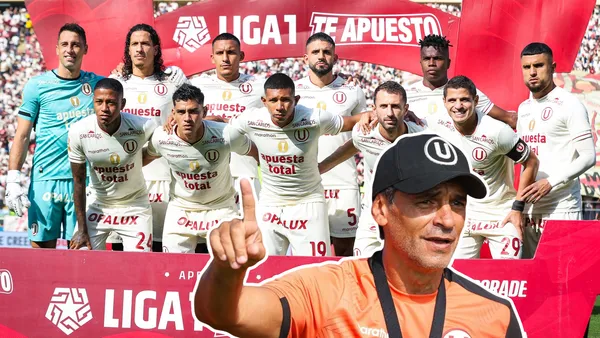 Fabián Bustos señalando y la U posando en la foto (Foto: Universitario)