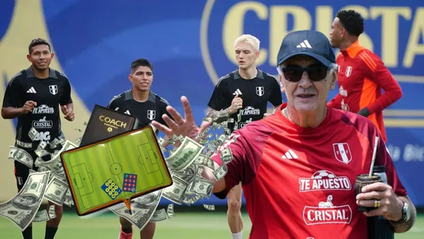 Flores, Quispe, Sonne y Gallese entrenando en Videna y delante de ellos Jorge Fossati
