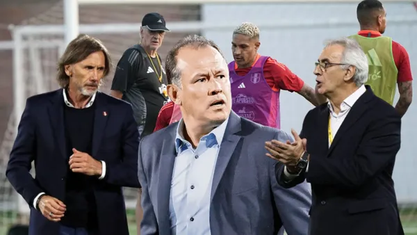 Gareca, Reynoso, Fossati y detrás un entrenamiento de la Selección Peruana