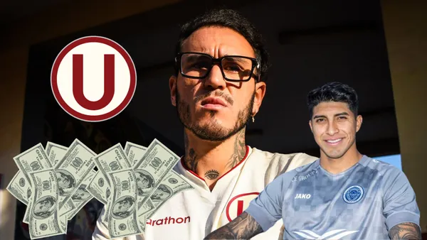 Gustavo Dulanto con camiseta de Universitario y Luis Iberico con camiseta de Riga FC