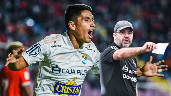 Irven Ávila vistiendo la camiseta de Sporting Cristal y Enderson Moreira dando indicaciones