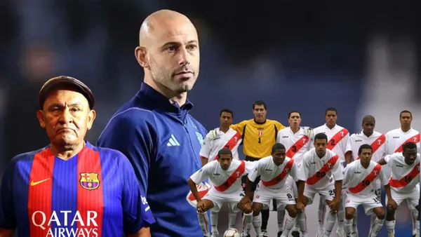 Javier Mascherano, debajo Hugo Sotil y la Selección Peruana de los años 2000´s