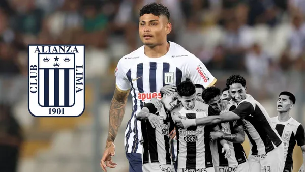 Jeriel De Santis con la camiseta de Alianza Lima y debajo jugadores de las menores del club