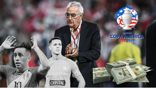 Jorge Fossati aplaudiendo, debajo Christian Cueva y Renato Solís