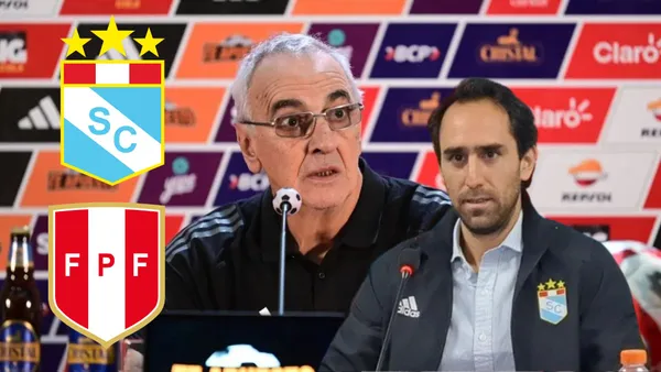 Jorge Fossati en conferencia de prensa y debajo Joel Raffo