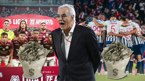 Jorge Fossati en medio de los planteles de Universitario de Deportes y de Alianza Lima