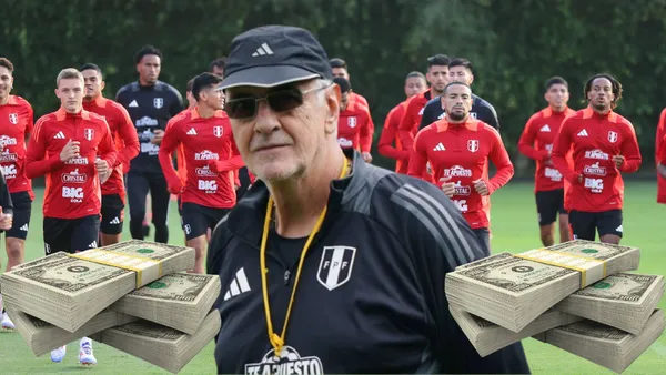 Jorge Fossati y detrás jugadores de la Bicolor entrenando en Videna