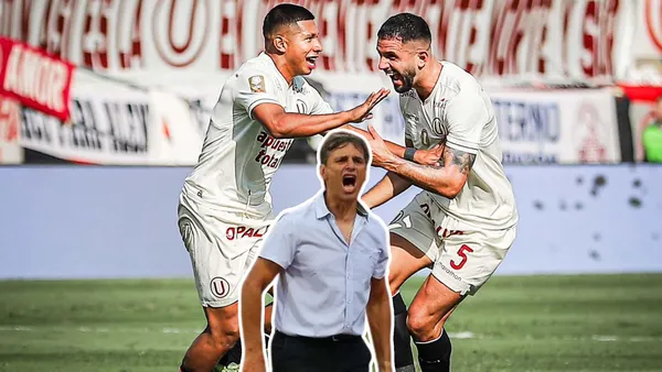 Jugadores de la U celebrando y Bustos gritando (Foto: Liga 1)