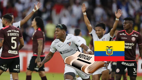 Jugadores de LDU y Universitario de Deportes en el partido de hoy