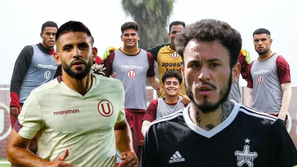 Jugadores de Universitario de Deportes, delante de ellos Matías Di Benedetto y Gustavo Dulanto