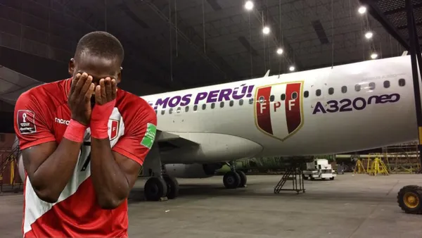 Luis Advíncula llorando y el avión de la Selección Peruana