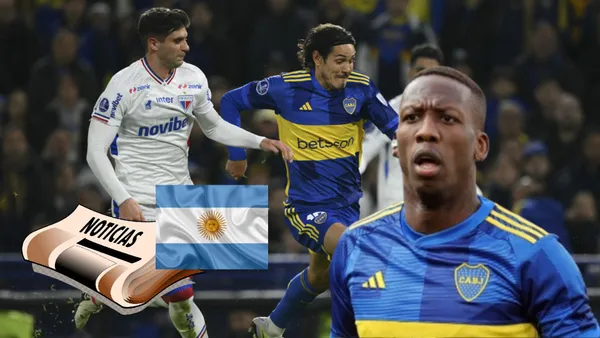 Luis Advíncula observando cómo Edinson Cavani disputa una jugada vs Fortaleza