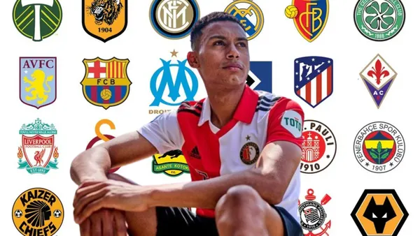 Marcos López sentado mirando para un costado con camiseta de Feyenoord