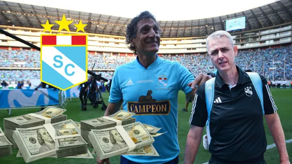 Mario Salas con la camiseta de Sporting Cristal y Tiago Nunes