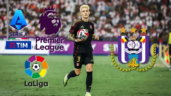 Oliver Sonne vistiendo la camiseta de la Selección Peruana y logos de las Ligas TOP