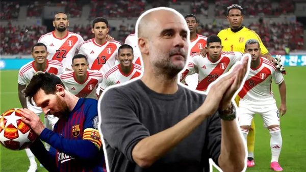 Pep Guardiola aplaude, Lionel Messi tiene una pelota y la Selección Peruana posa para la foto