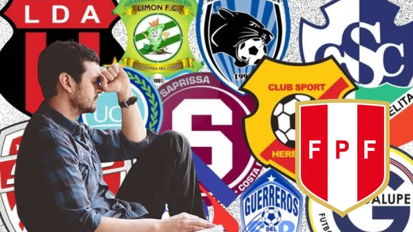Persona triste y varios escudos de clubes de Costa Rica