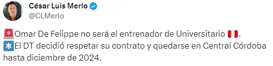 Universitario de Deportes no podrá fichar a Omar De Felippe