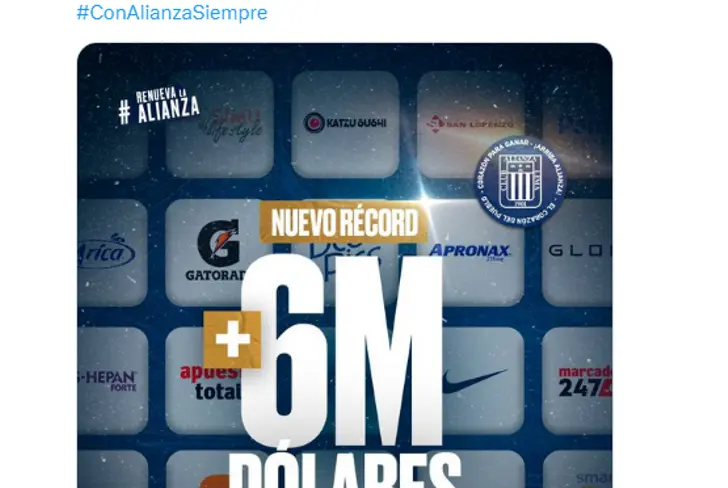 Alianza Lima ganó 6 millones en patrocinio&nbsp;