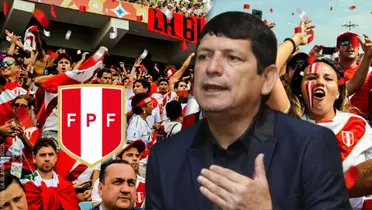 Agustín Lozano y detrás la hinchada de la Selección Peruana