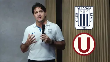 Bruno Marioni dando una conferencia de prensa con Alianza Lima