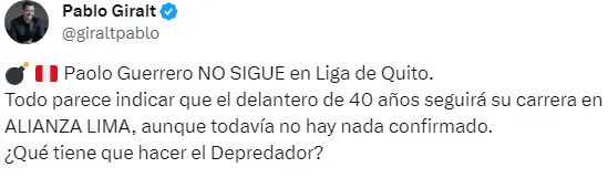 Paolo Guerrero podría jugar en Alianza Lima