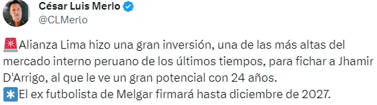 Jhamir D'Arrigo jugará hasta el 2027 en Alianza Lima