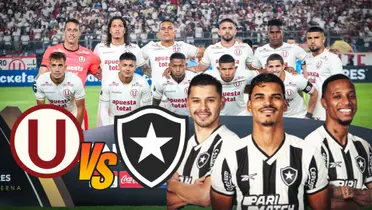 Equipo titular de Universitario en Copa Libertadores y debajo jugadores de Botafogo