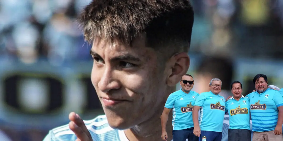 Gonzalo Aguirre aplaudiendo y los hinchas de Sporting Cristal abrazados 