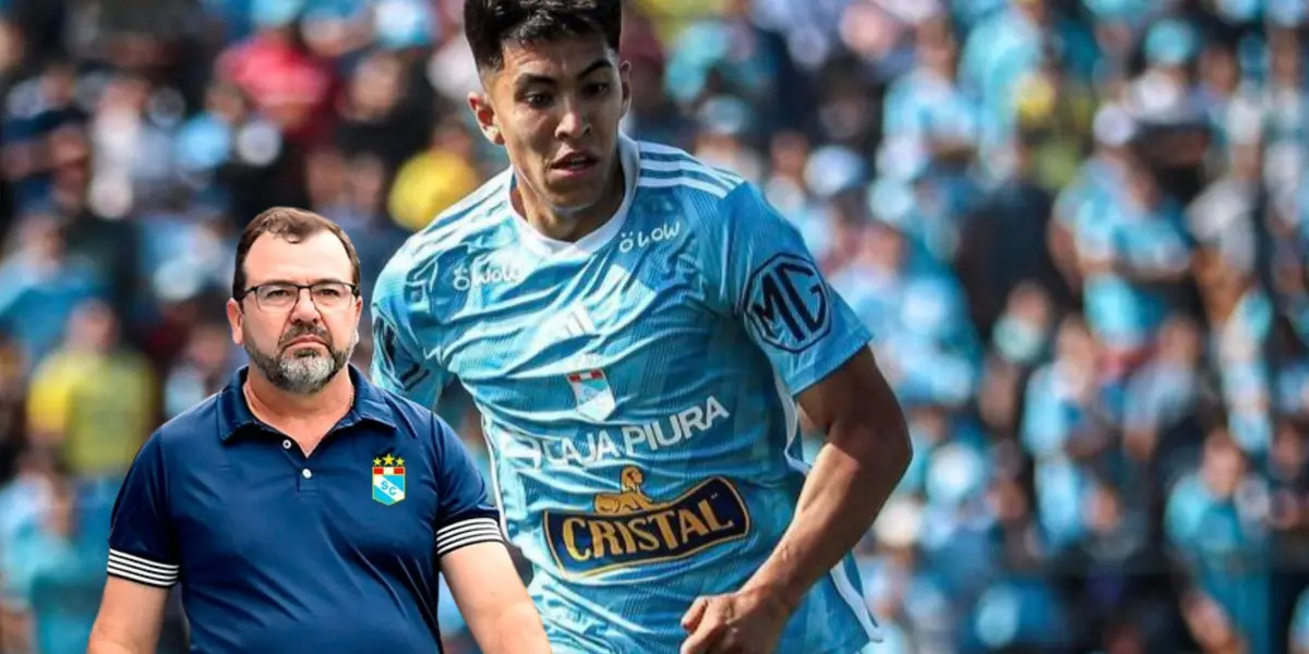 Gonzalo Aguirre con camiseta de Sporting Cristal y Enderson Moreira 