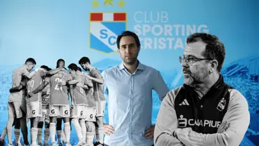 Joel Raffo, Enderson Moreira y jugadores de Sporting Cristal abrazados