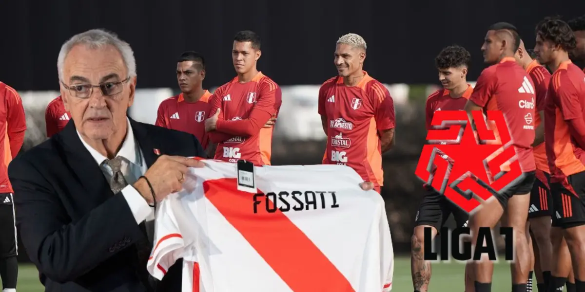 Jorge Fossati con la camiseta bicolor y detrás un entrenamiento en Videna