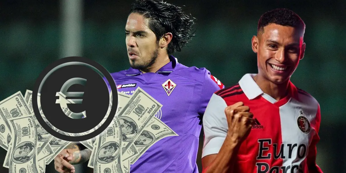 Juan Manuel Vargas vistiendo la camiseta de Fiorentina y Marcos López con la del Feyenoord