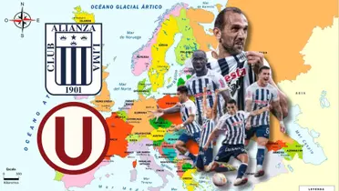 Jugadores de Alianza Lima en un collage y de fondo el mapa de Europa