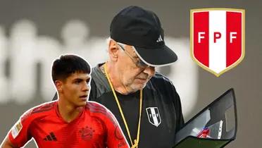Matteo Pérez en Bayern Múnich y Jorge Fossati viendo sus apuntes (Foto: Selección Peruana)