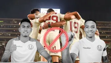 Piero Guzmán, José Bolívar y detrás jugadores de Universitario de Deportes abrazados