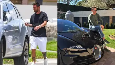 Lionel Messi y Cristiano Ronaldo con sus respectivos vehículos de lujo.
