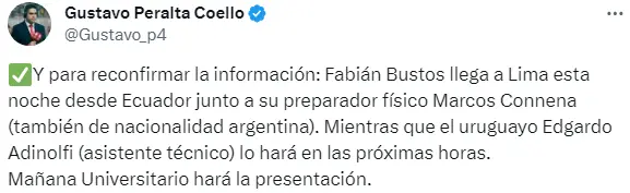 Fabián Bustos ya tiene día de llegada a Lima
