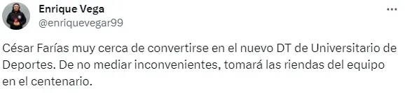César Farías a nada de firmar con la U