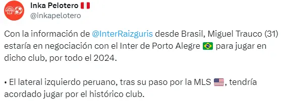 Miguel Trauco jugaría en el Inter de Porto Alegre