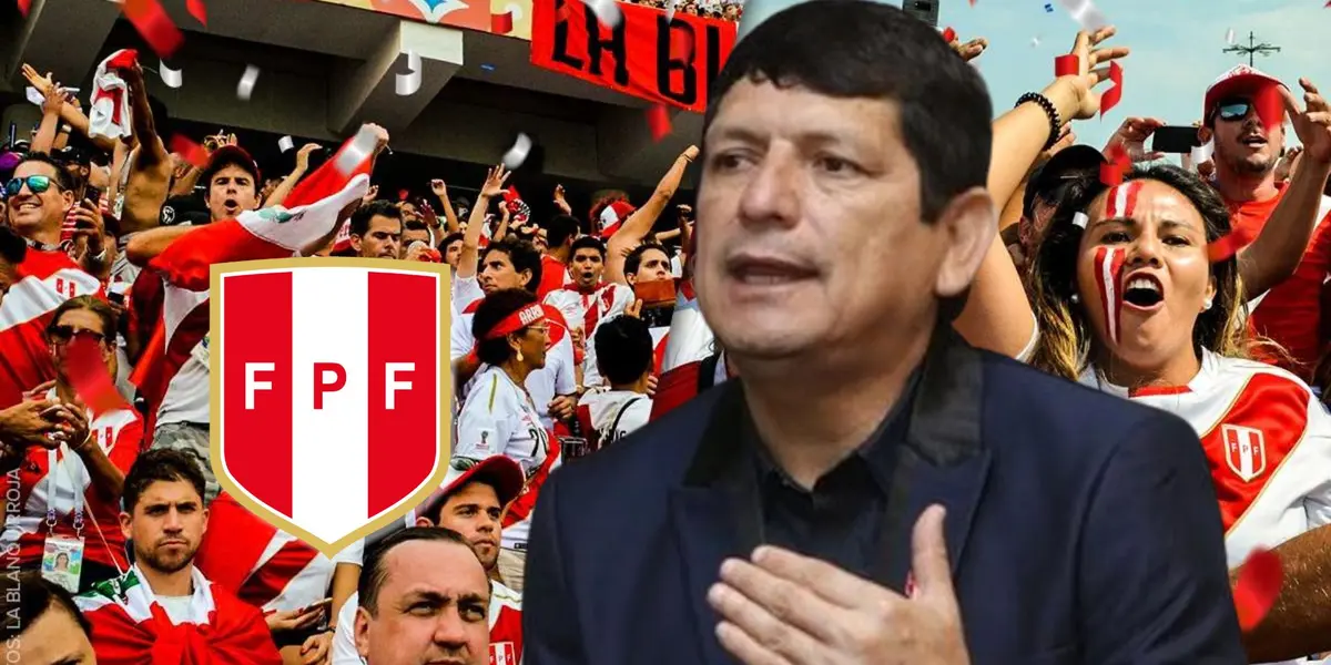 Agustín Lozano y detrás la hinchada de la Selección Peruana
