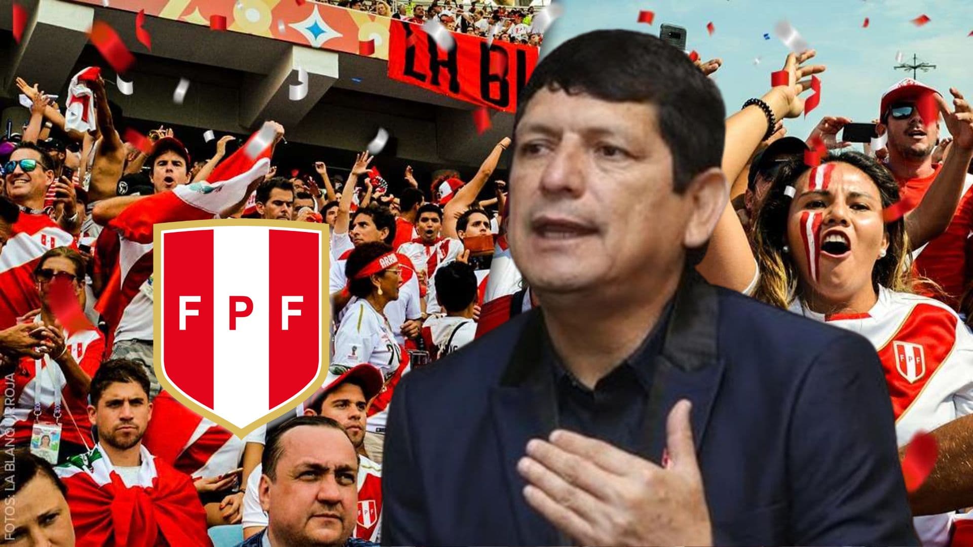 Agustín Lozano y detrás la hinchada de la Selección Peruana